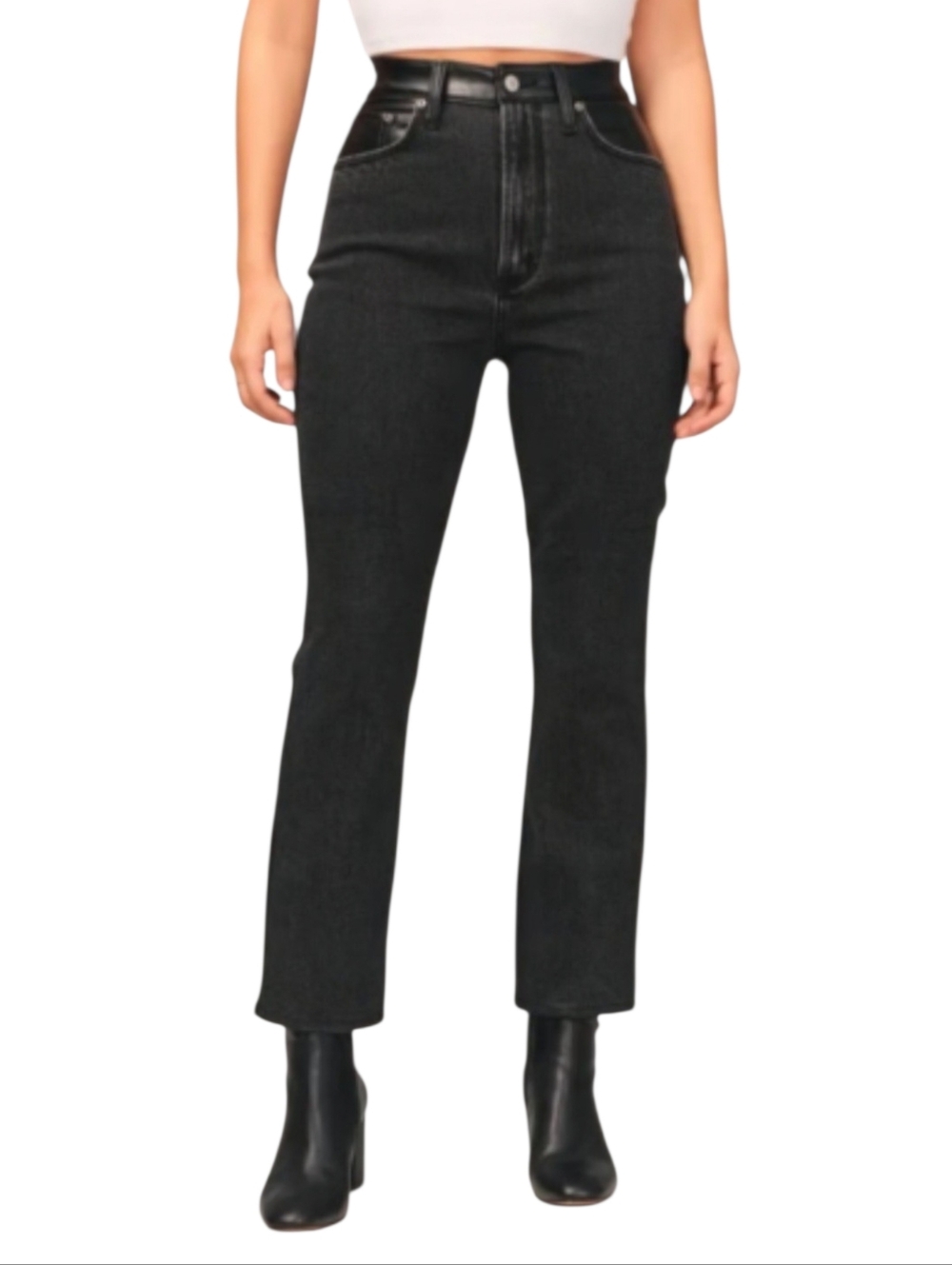 NWT Abercrombie & Fitch Faux Leather Ankle Straight Ultra High Rise Jeans 00 24
